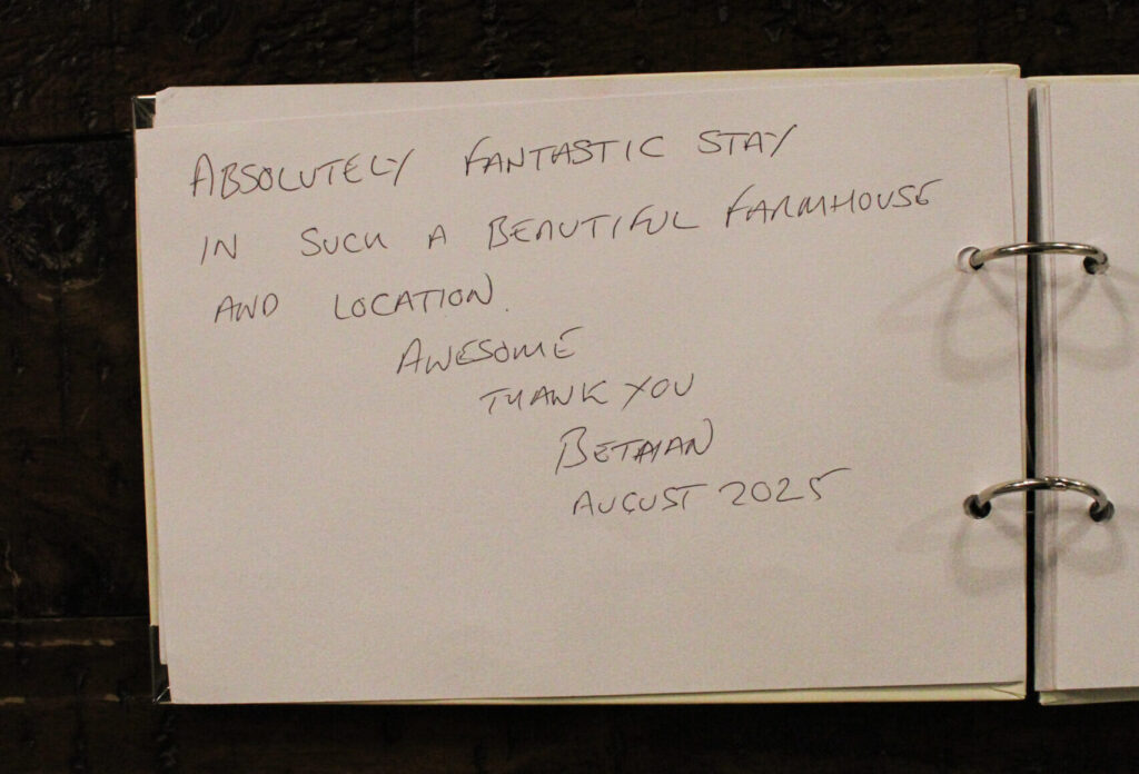 Visitor message recorded in the guest book at Habberjam Farm