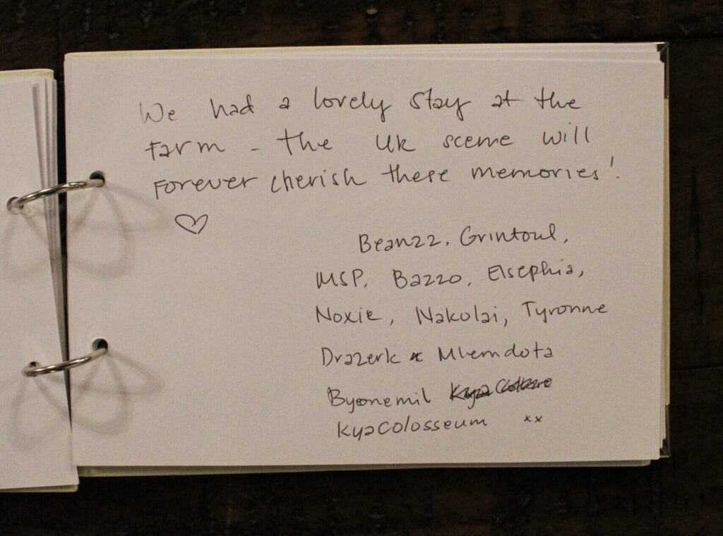 Guest message left in the Habberjam Farm guest book