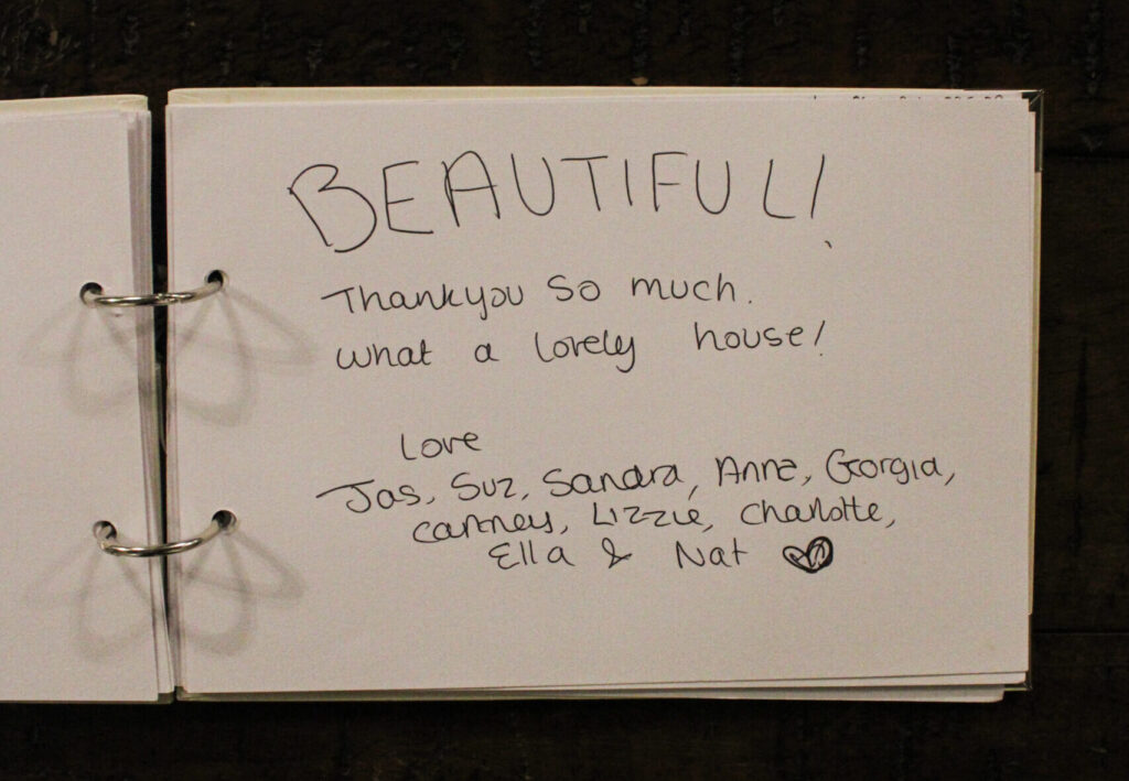 Guest book message from visitors at Habberjam Farm countryside retreat