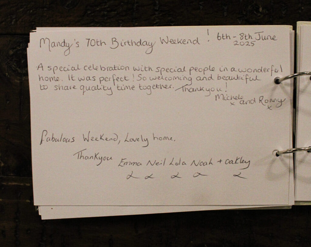 Guest book at Habberjam Farm showing real guest feedback